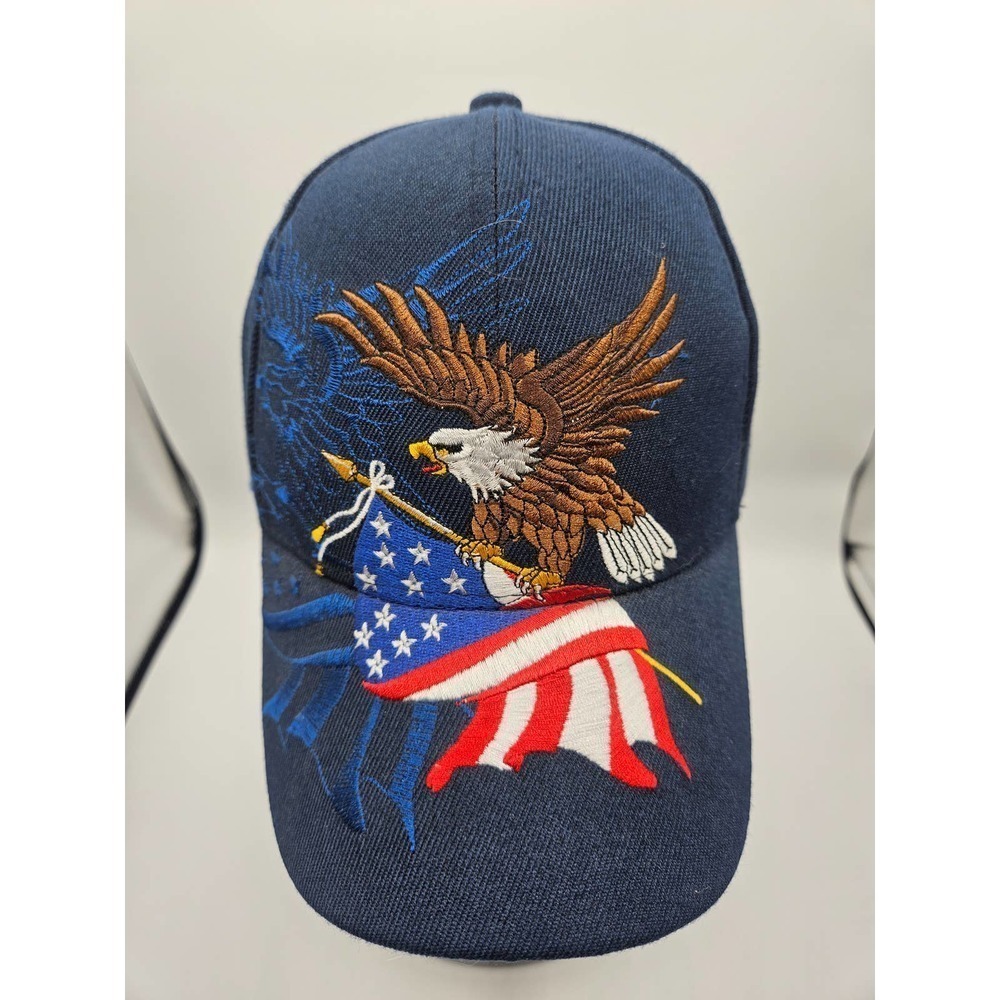 Patriotic American Flag Baseball Cap USA Eagle‎ Flag Blue Golden Lion Adjustable